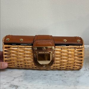 Michael Kors Tan rattan Clutch with Brown Leather